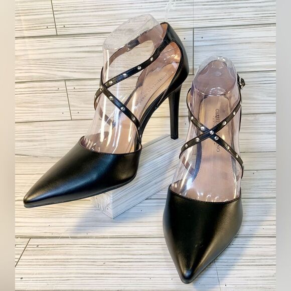 Christian Siriano for Payless Klassy Black Vegan Leather Pin Studded Heels S:9 - Picture 1 of 7